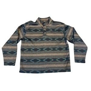 Ariat Wesley Sweater Mens XL‎ Brown Teal Southwestern Fleece 1/4 Button 10041414